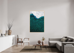 40 x 60″, Direct print on aluminum - maple frame Glass